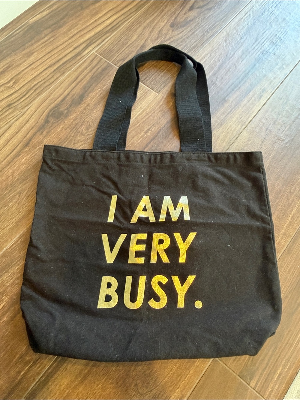 ban.do Black Tote with Gold "I AM VERY BUSY" Print